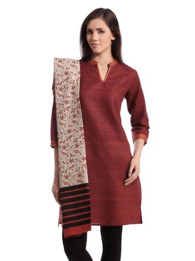 Fabindia Women Printed Beige & Rust Stole